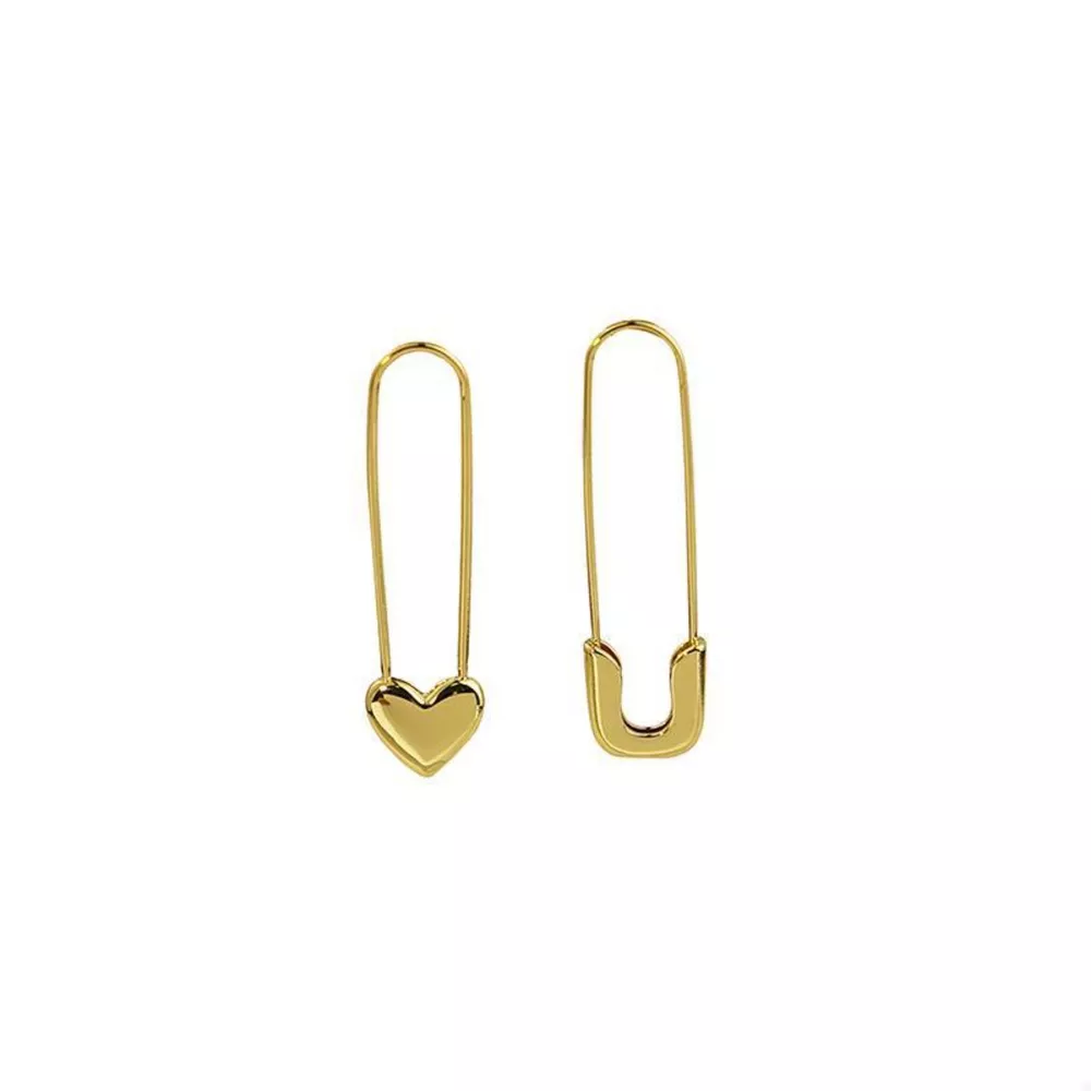 18K Gold-Plated Alloy Heart Safety Pin Drop Earrings, image 5