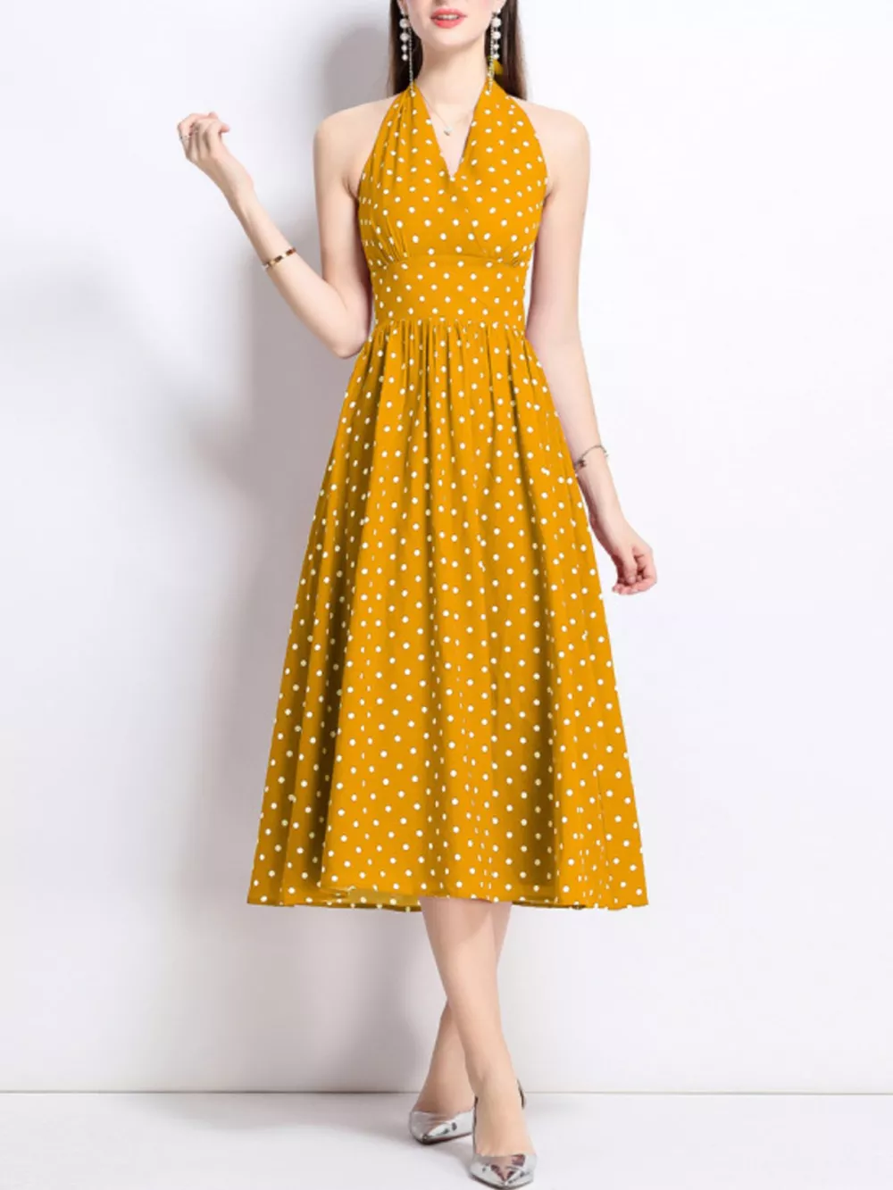 Polka Dot Halter Neck Midi Dress, image 9