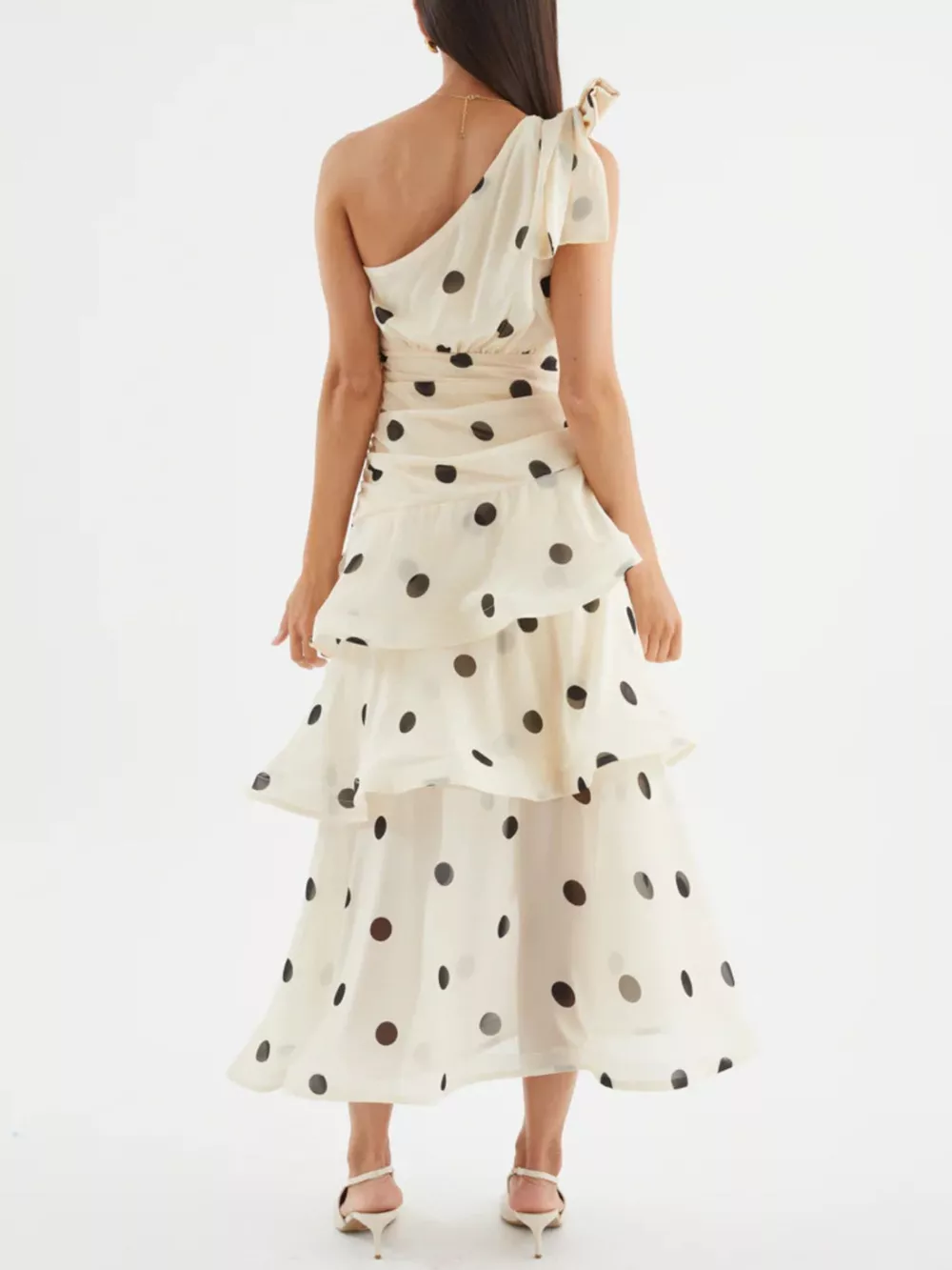 Polka Dot One-Shoulder Ruffle Dress, image 15