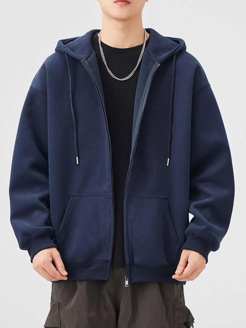 Men's Casual Loose Fit Zip-Up Hoodie, image 8