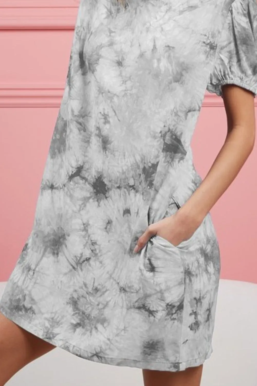 Puff Sleeve With Side Pockets Tie Dye Dress, image 3