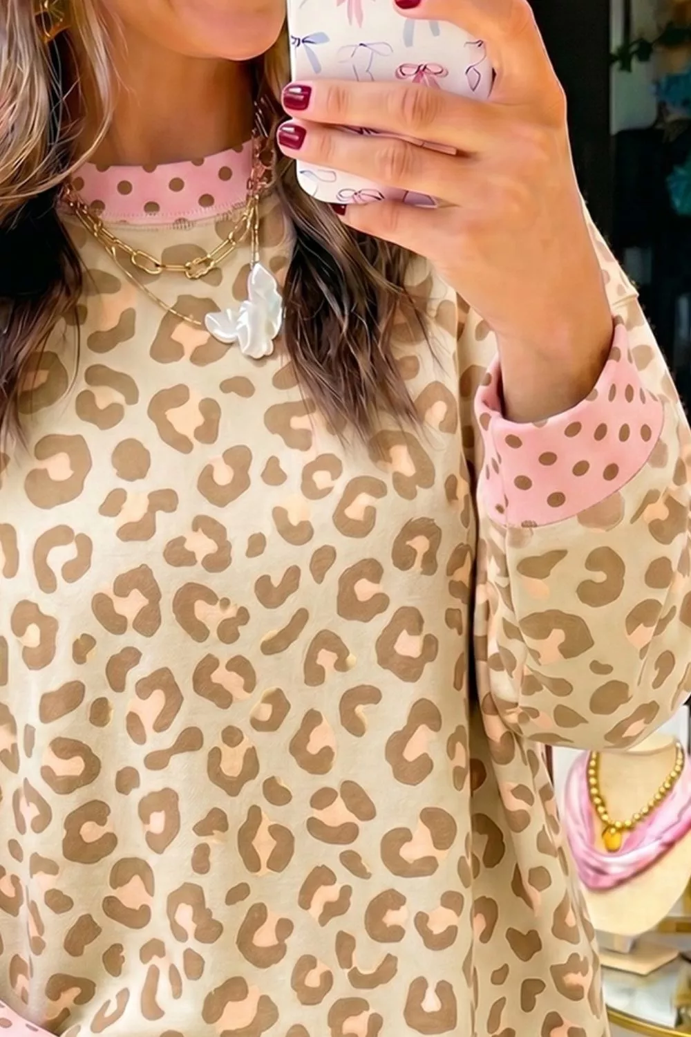 Leopard Print Sweatshirt with Polka Dot Accents, image 2