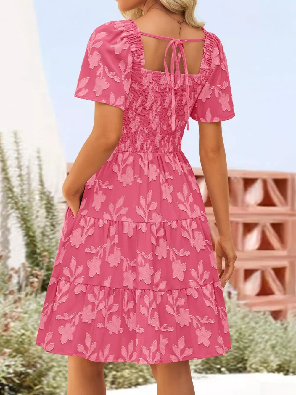 Smocked Square Neck Tiered Mini Dress, image 9