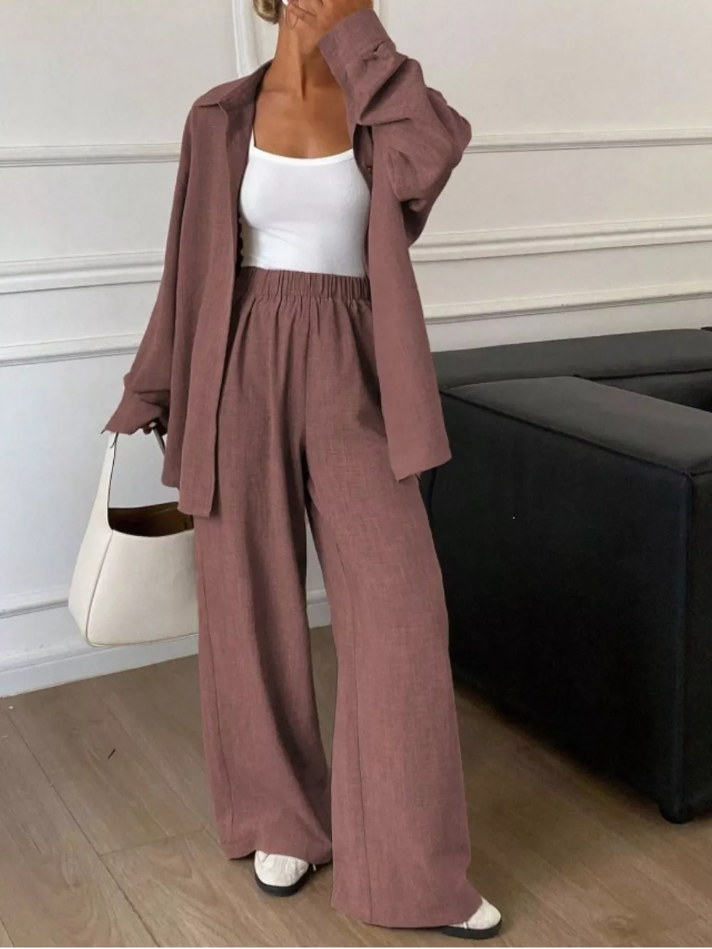 Button-Down Shirt and Wide-Leg Pants Set, image 21
