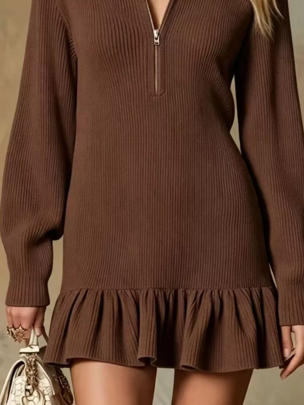 Ruffle Hem Half Zip Dress, image 8