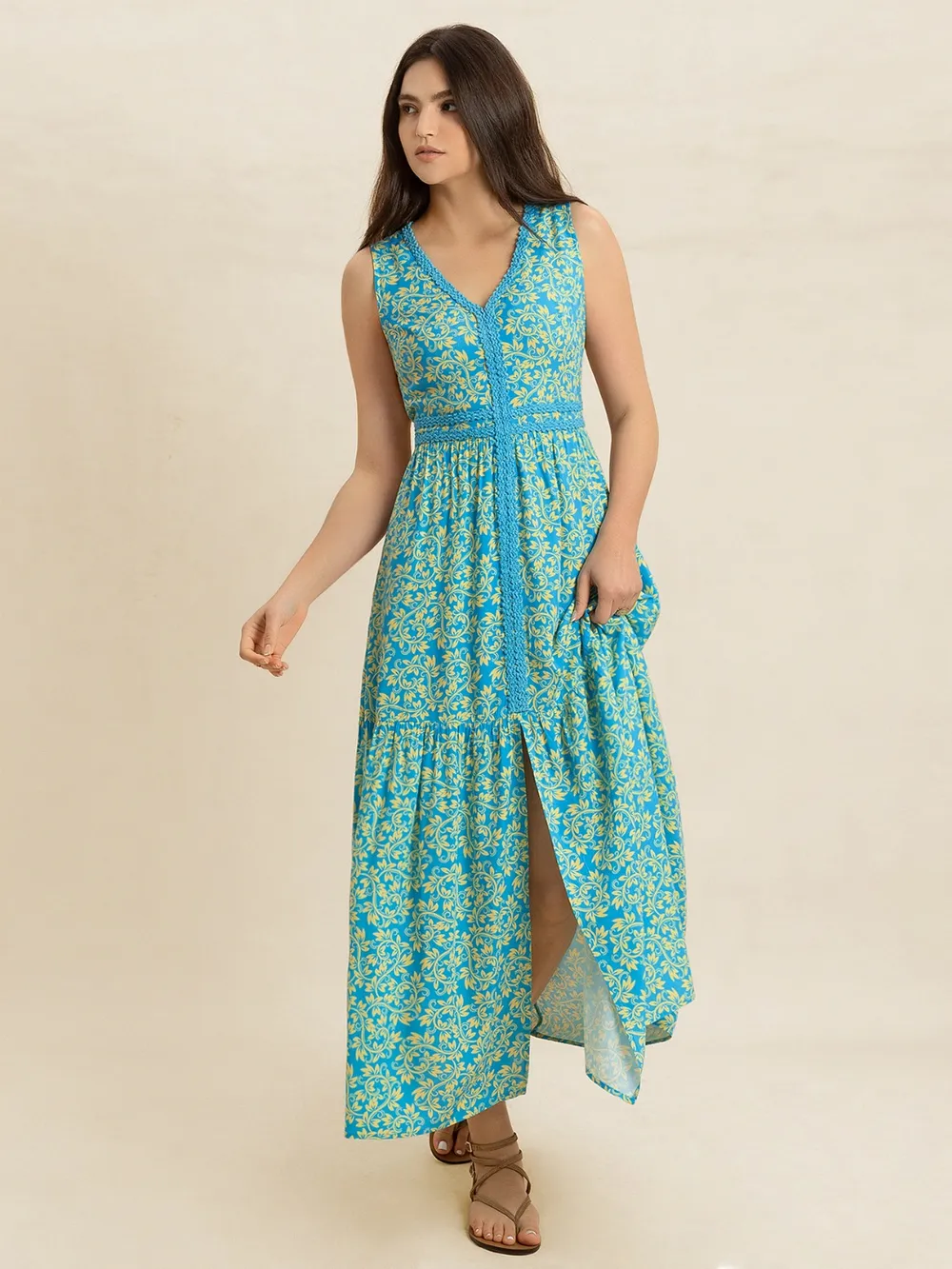 Slit Printed V-Neck Sleeveless Dress, image 7