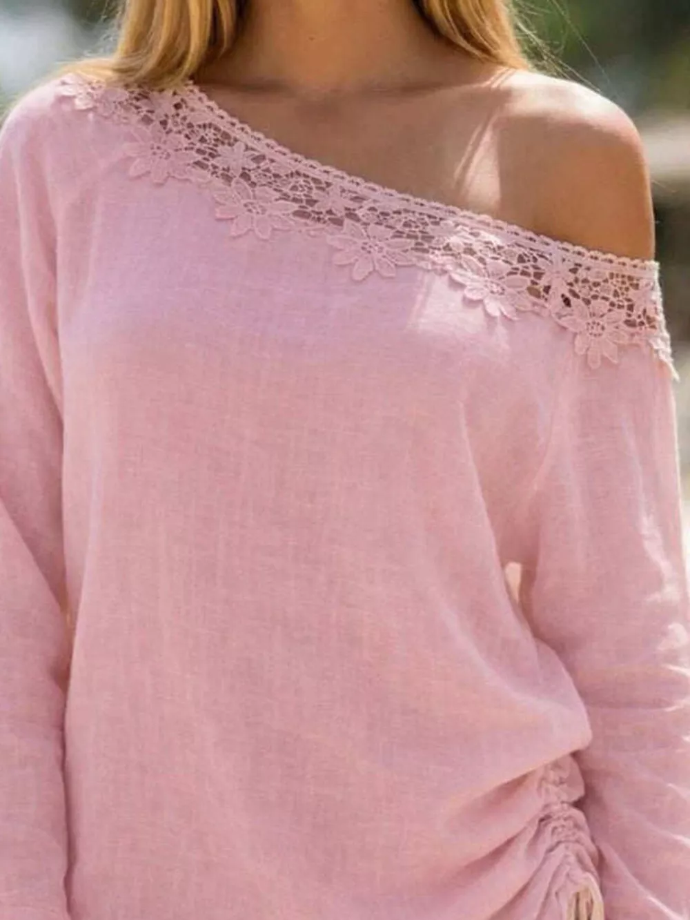 Lace Trim One Shoulder Ruched Top, image 4