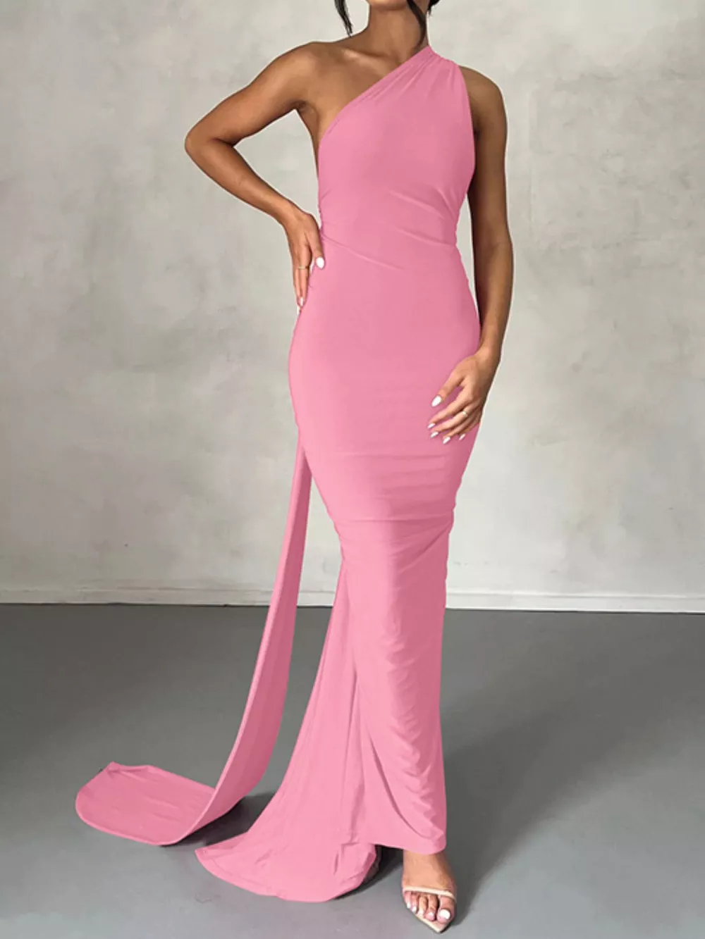Backless One-Shoulder Ruched Bodycon Maxi Dress, image 23