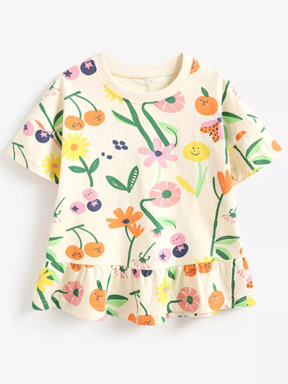 Children's Floral & Fruit Print Ruffled Hem T-Shirt, image 2