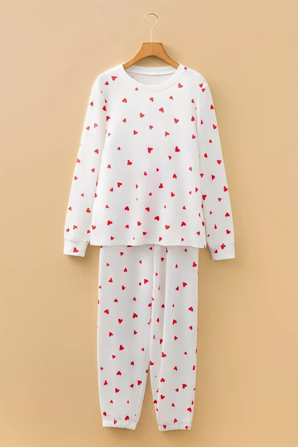 Hearts Printed Long Sleeve Top Drawstring Pants Lounge Set, image 5