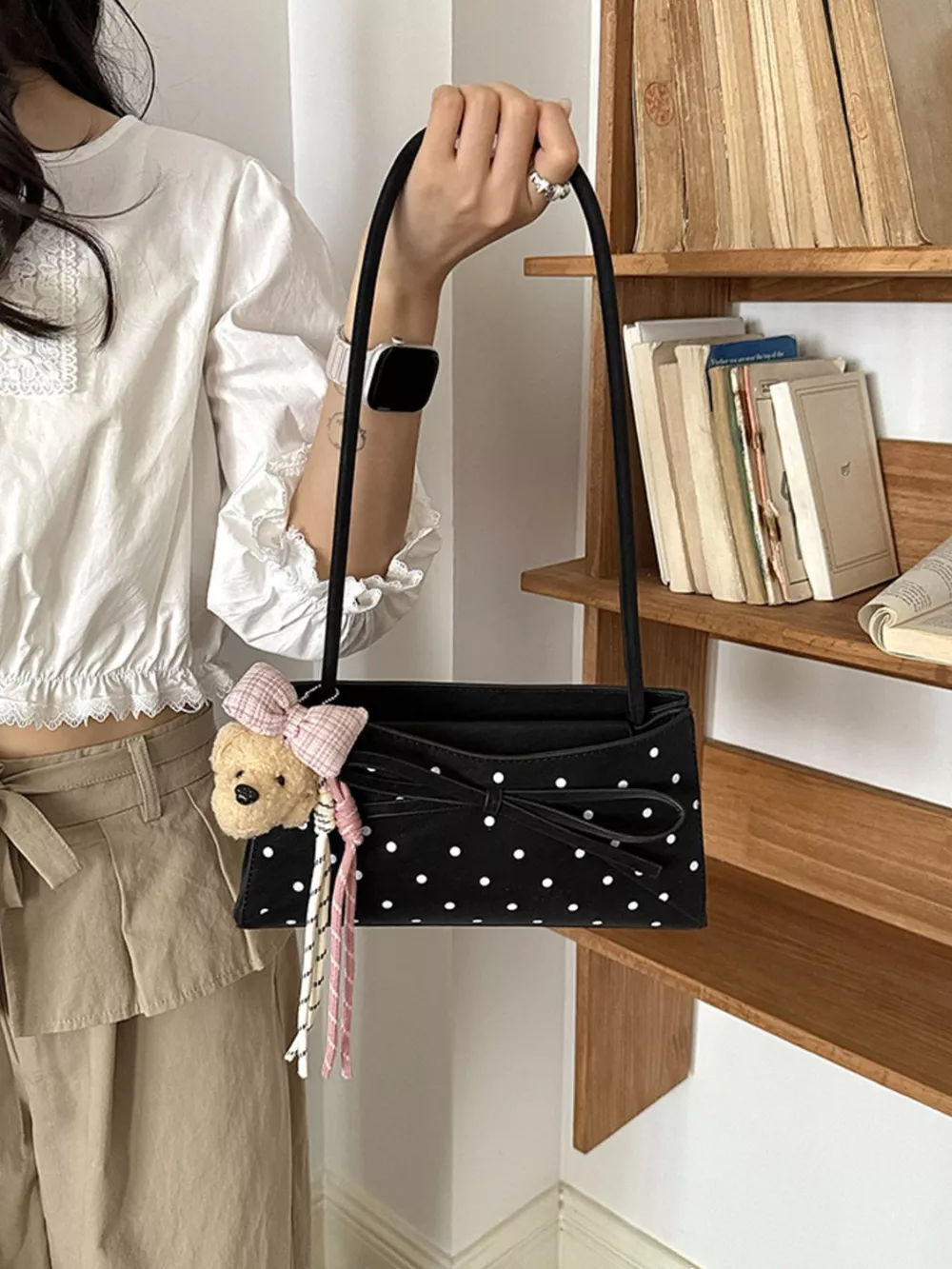 Polka Dot Bowknot Decor Shoulder Bag, image 2