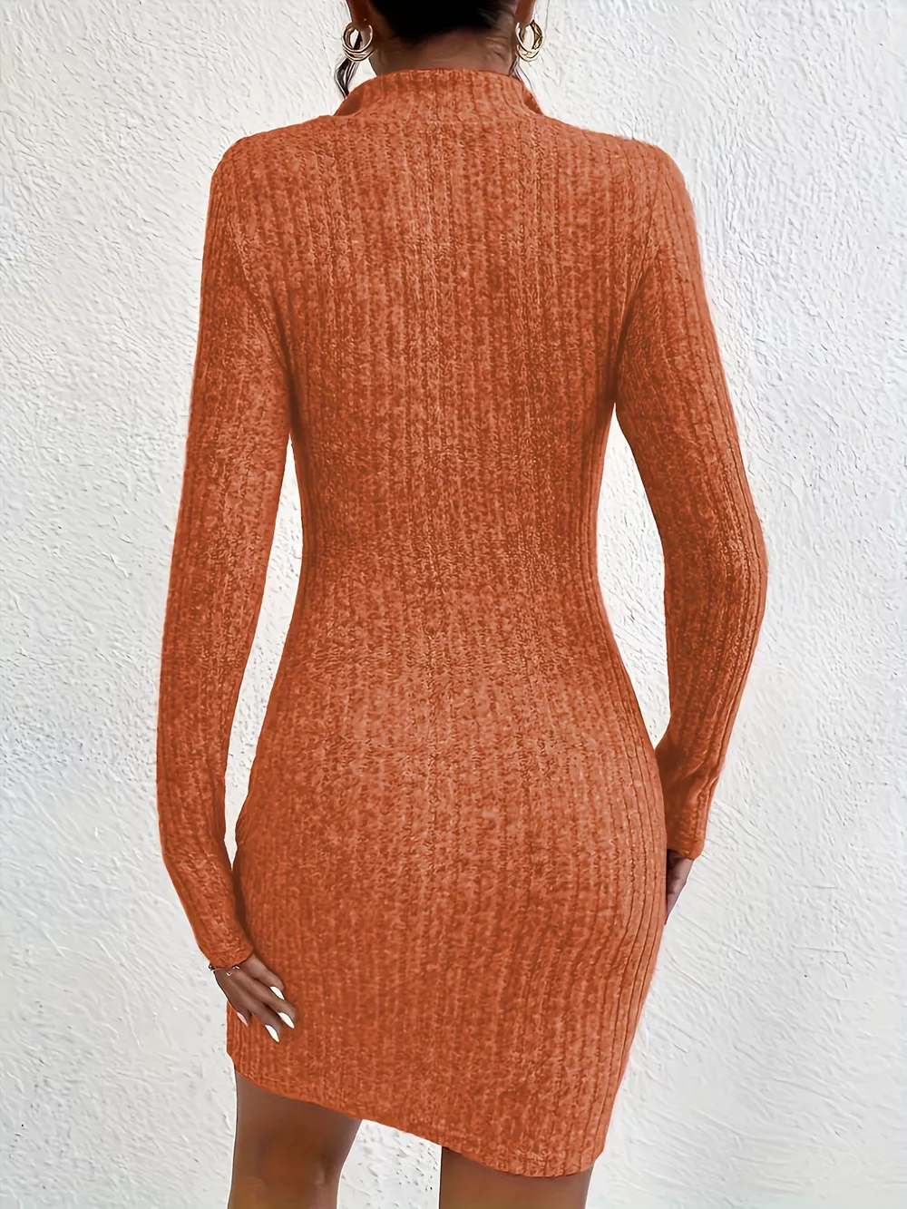 Ribbed Knit Bodycon Mini Dress with Zipper, image 6
