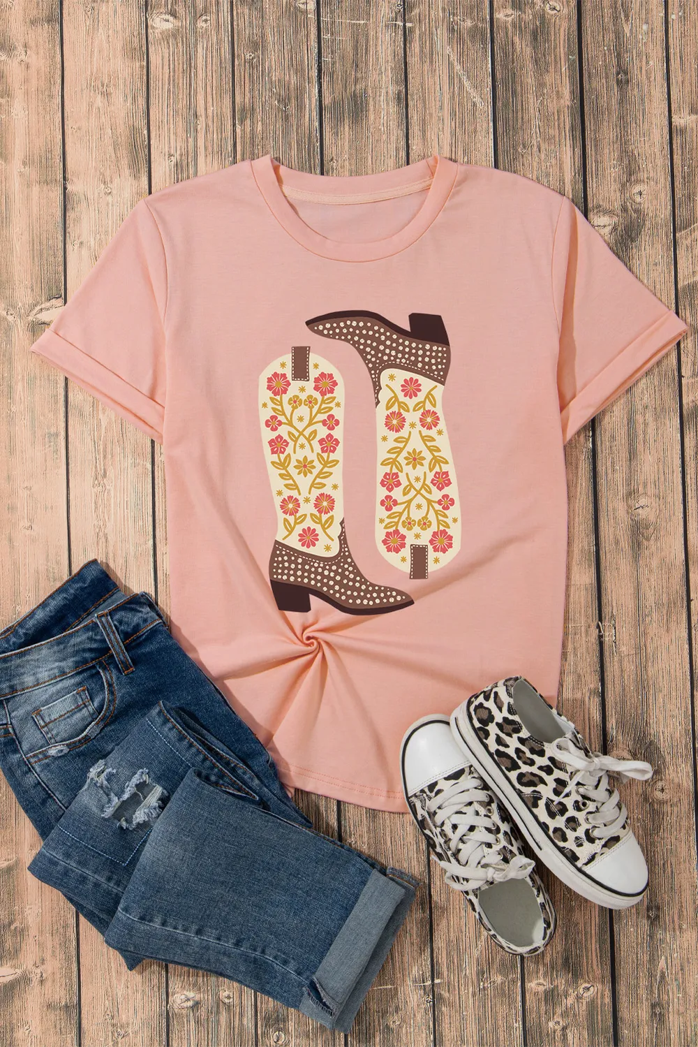 Boot Graphic Round Neck Short Sleeve T-Shirt, image 4