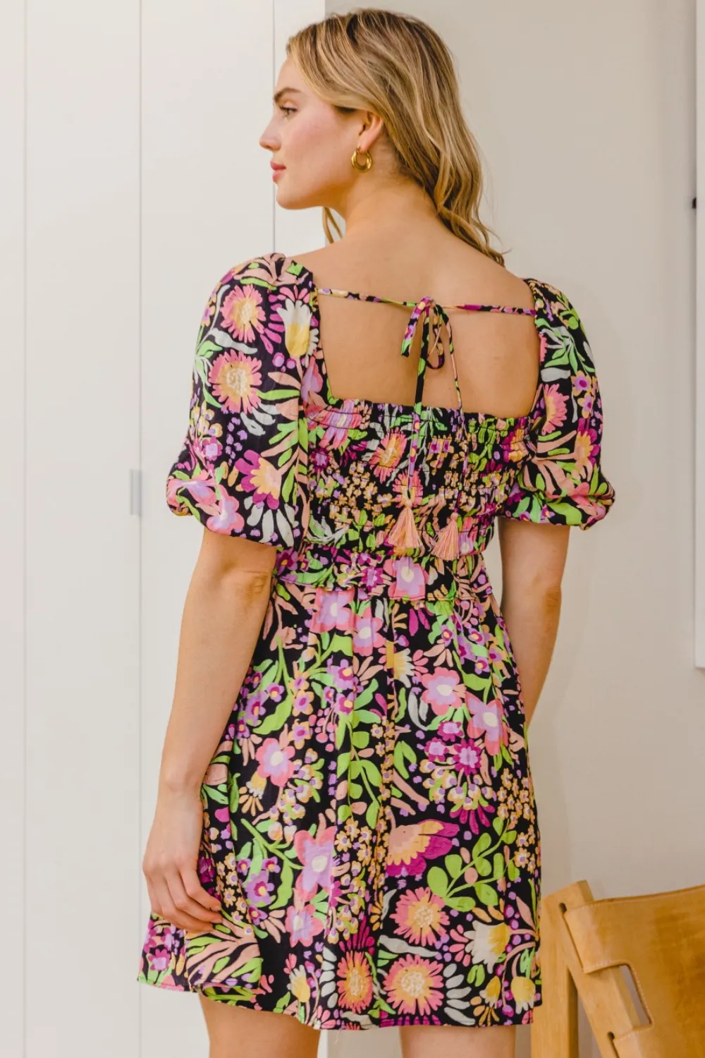 Full Size Floral Tie-Back Mini Dress, image 4