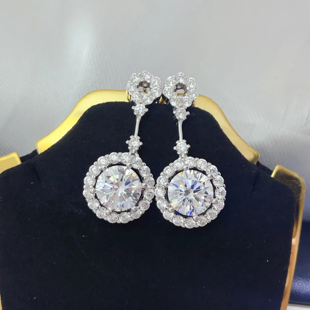 4 Carat Crystal Drop Dangle Earrings with Round Halo Design, image 4