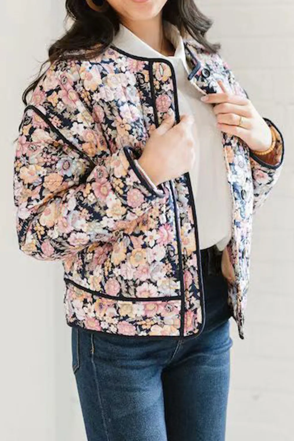 Floral Button Up Long Sleeve Winter Coat, image 8