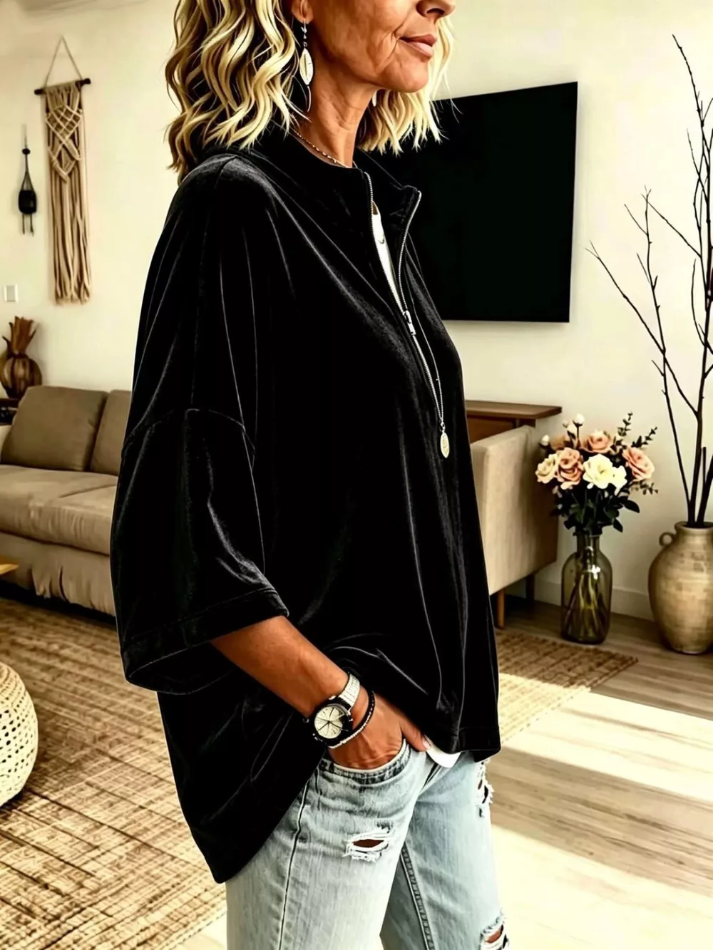 Full Size Velvet Quarter-Zip Sweatshirt Plus Size, image 11