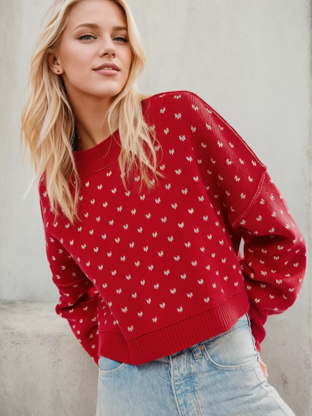 Heart-Patterned Round Neck Sweater, image 7