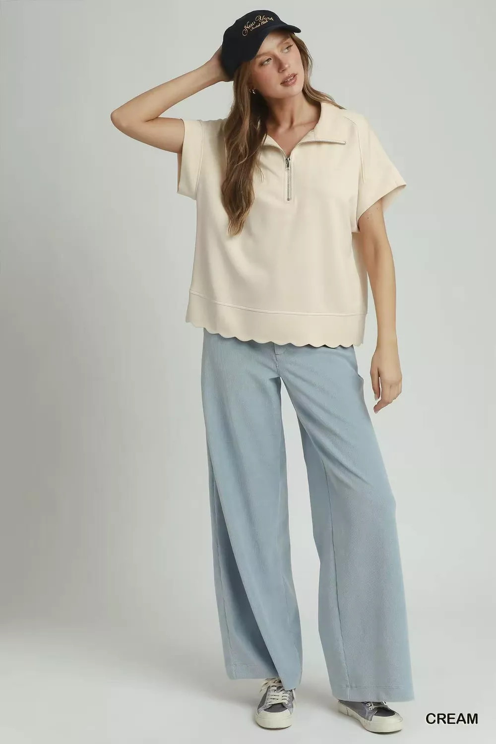 Half Zip Pullover with Scalloped Edge Hem, image 4
