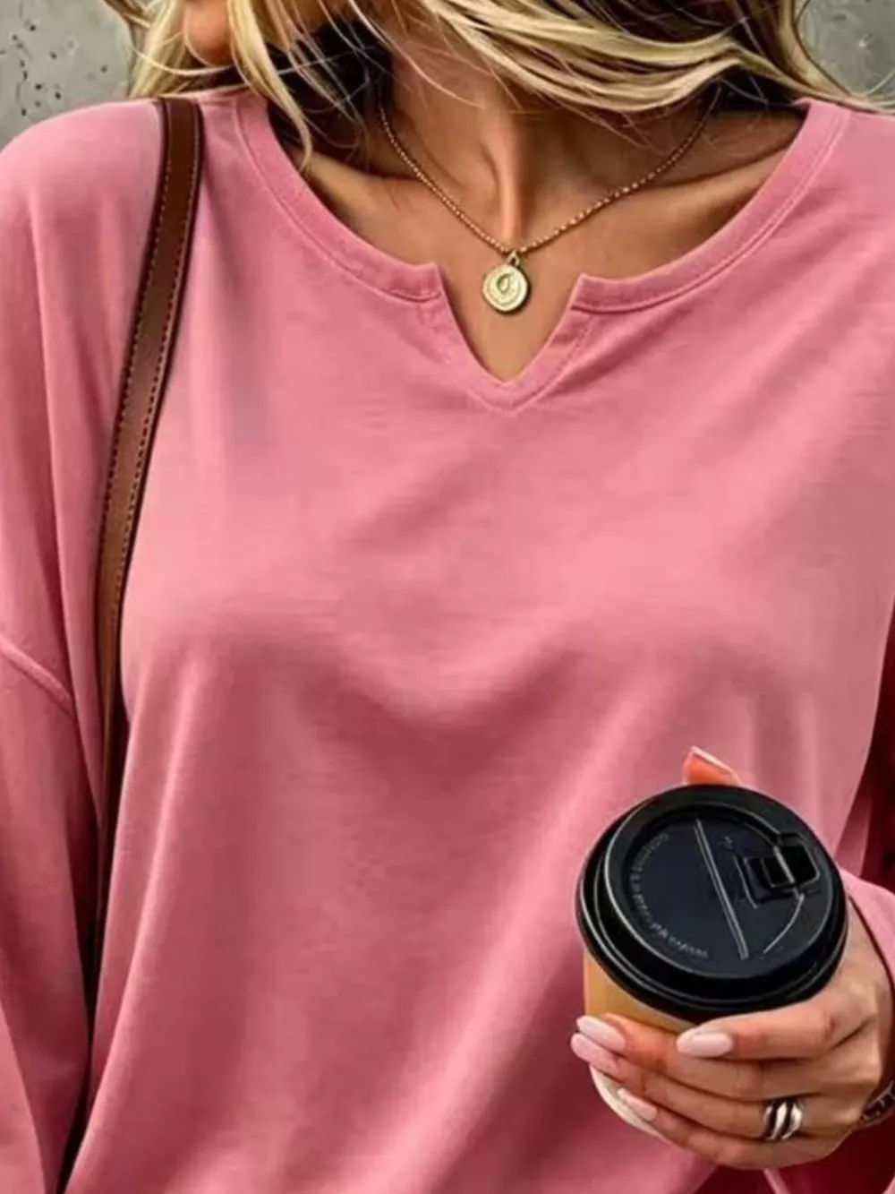 Full Size Solid Color Long Sleeve Loose T-Shirt Plus Size, image 3