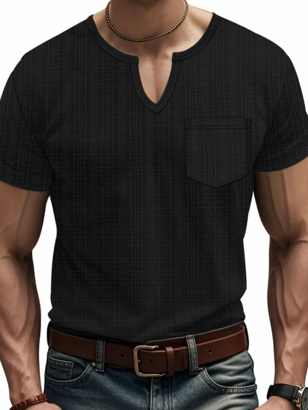 Men's Full Size Notched Short Sleeve T-Shirt Plus Size