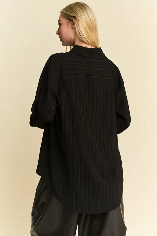 Crinkled Jacquard Button Down Shirt, image 3