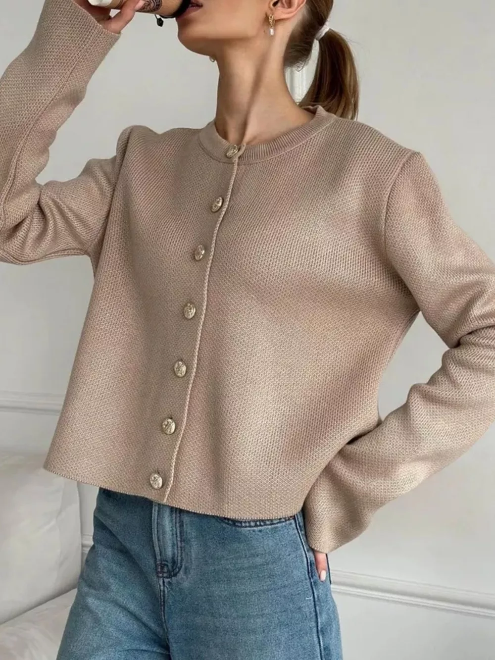 Crew-Neck Button Down Cardigan, image 23
