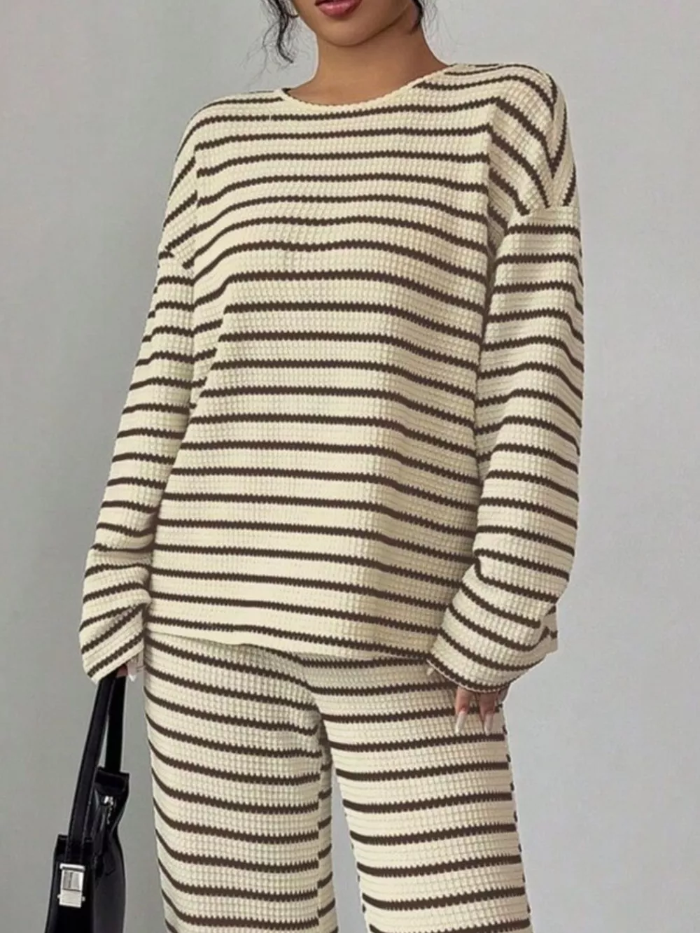 Striped Knit Dropped Shoulder Top and Pants Set, image 11