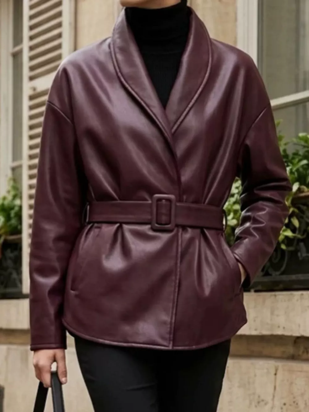 Faux Leather Belted Jacket, image 2