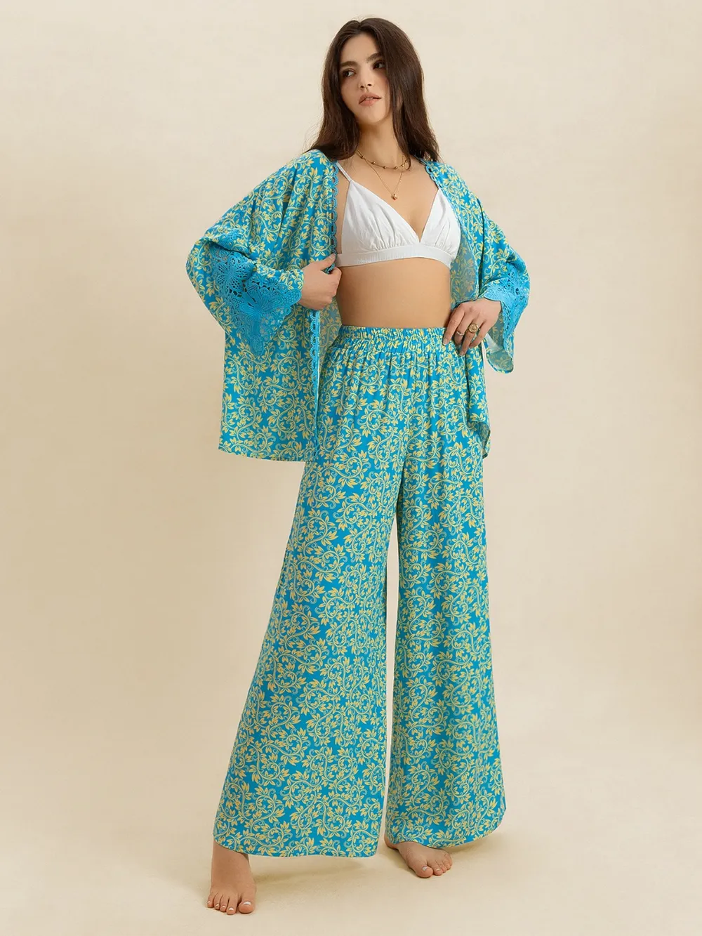 Open Front Printed Top and Pants Set, image 5