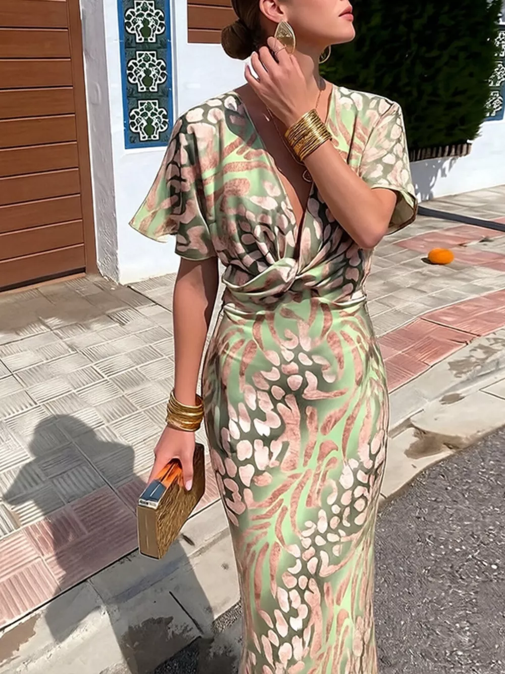 Full Size Twist-Front Animal Print Maxi Dress Plus Size, image 3