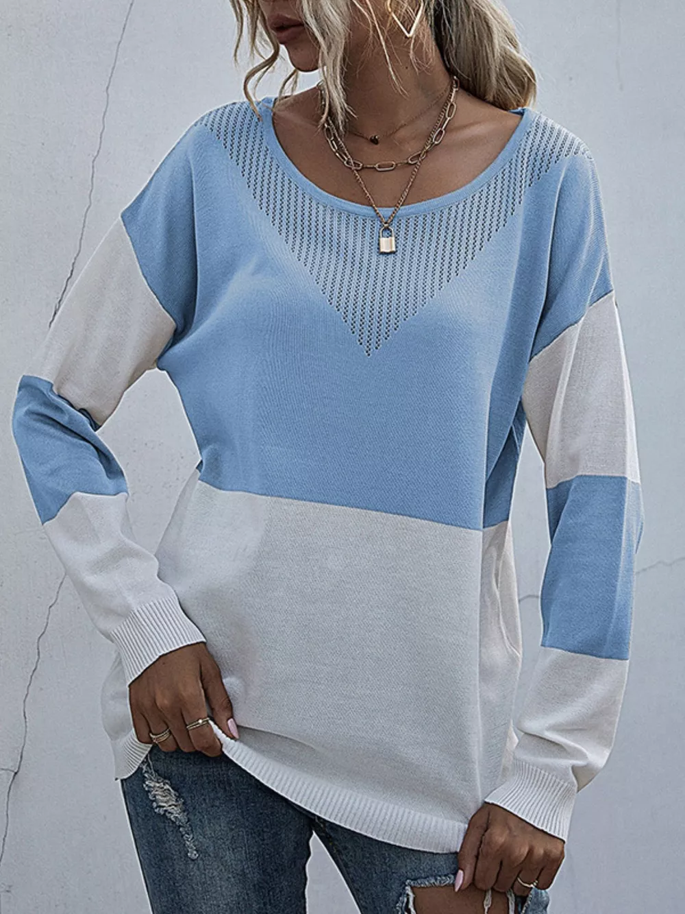 Color Block Round Neck Sweater, image 12