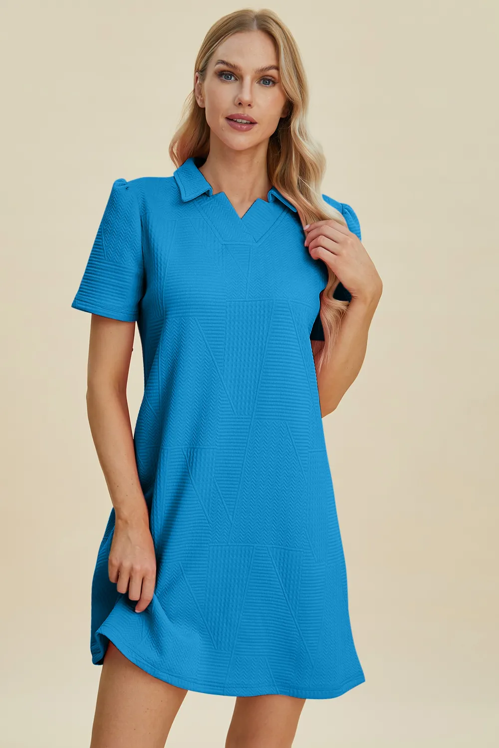 Full Size Texture Short Sleeve Dress, image 19