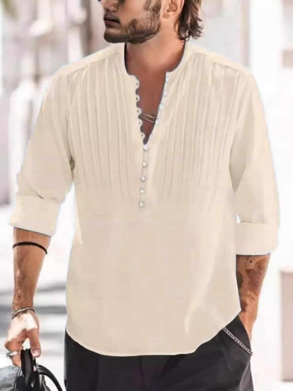 Men's Full Size Button Detail Long Sleeve Polo Plus Size, image 4