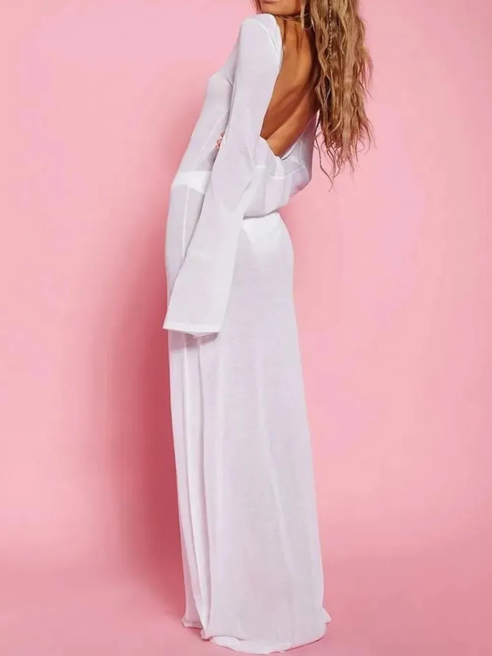 Backless Long Sleeve Maxi Cover-Up, image 9
