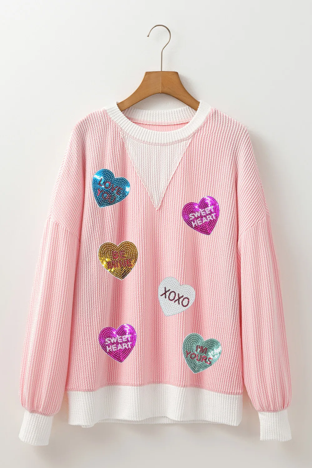Valentine’s Day Sequin Heart Long Sleeve Sweatshirt, image 3