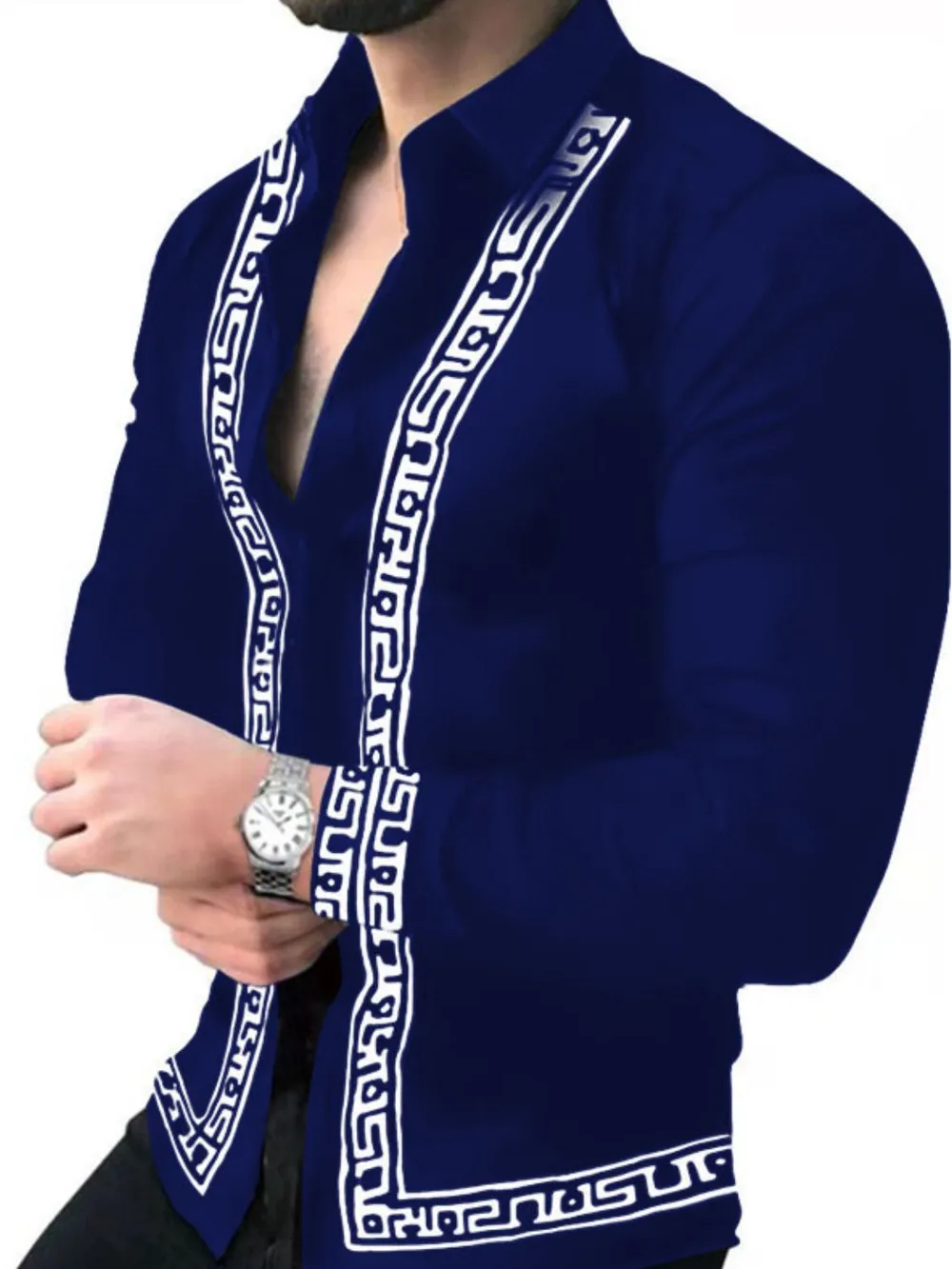 Men's Full Size Stand Collar Long Sleeve Shirt Plus Size, image 2