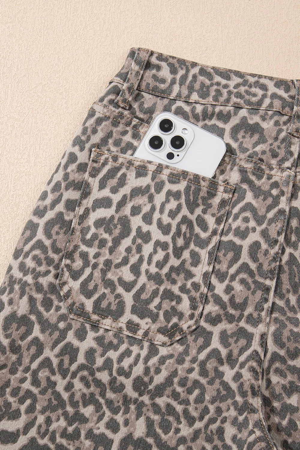 Leopard Frayed Edge Wide Leg High Waist Jeans, image 7
