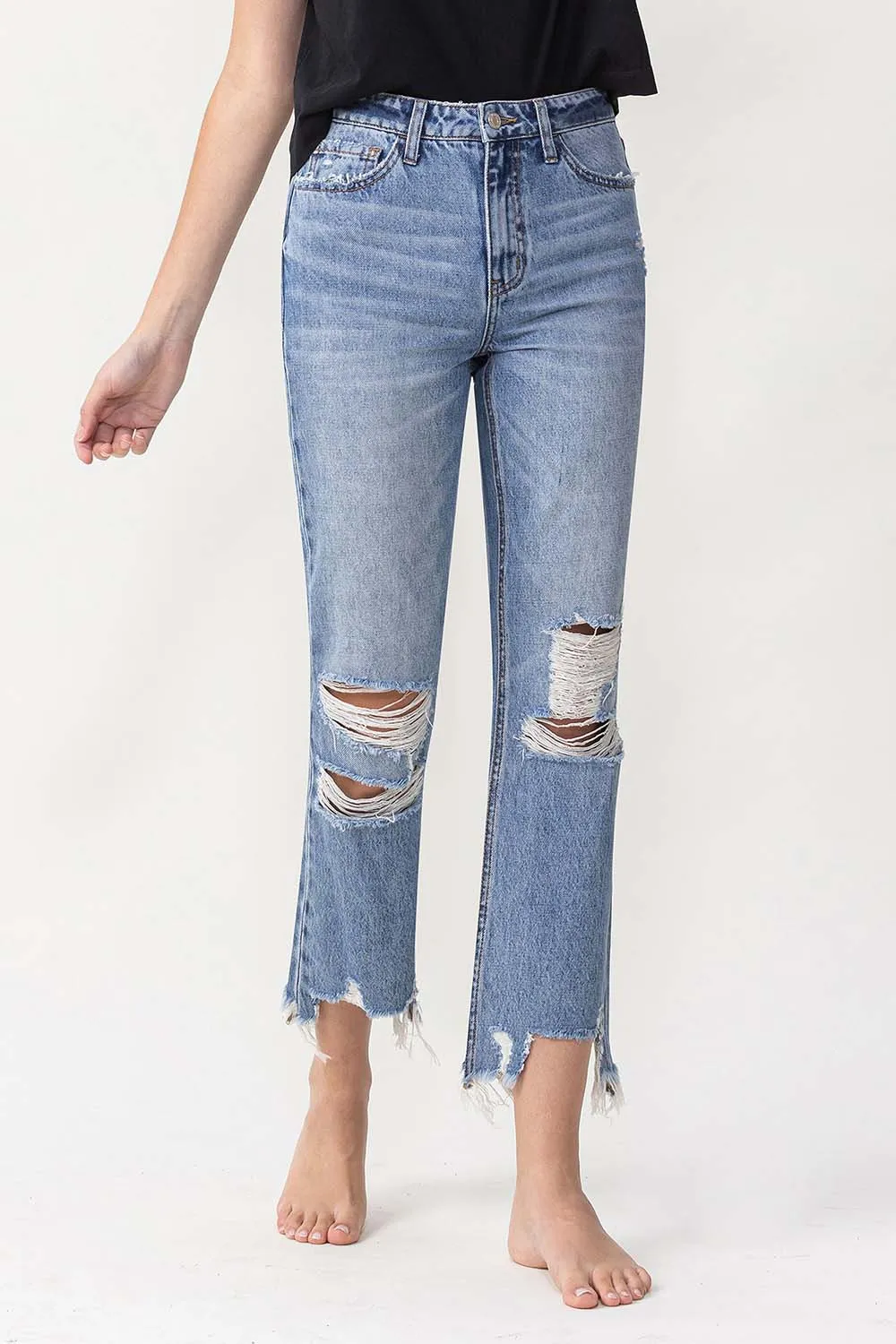High Rise Distressed Straight Jeans, image 8