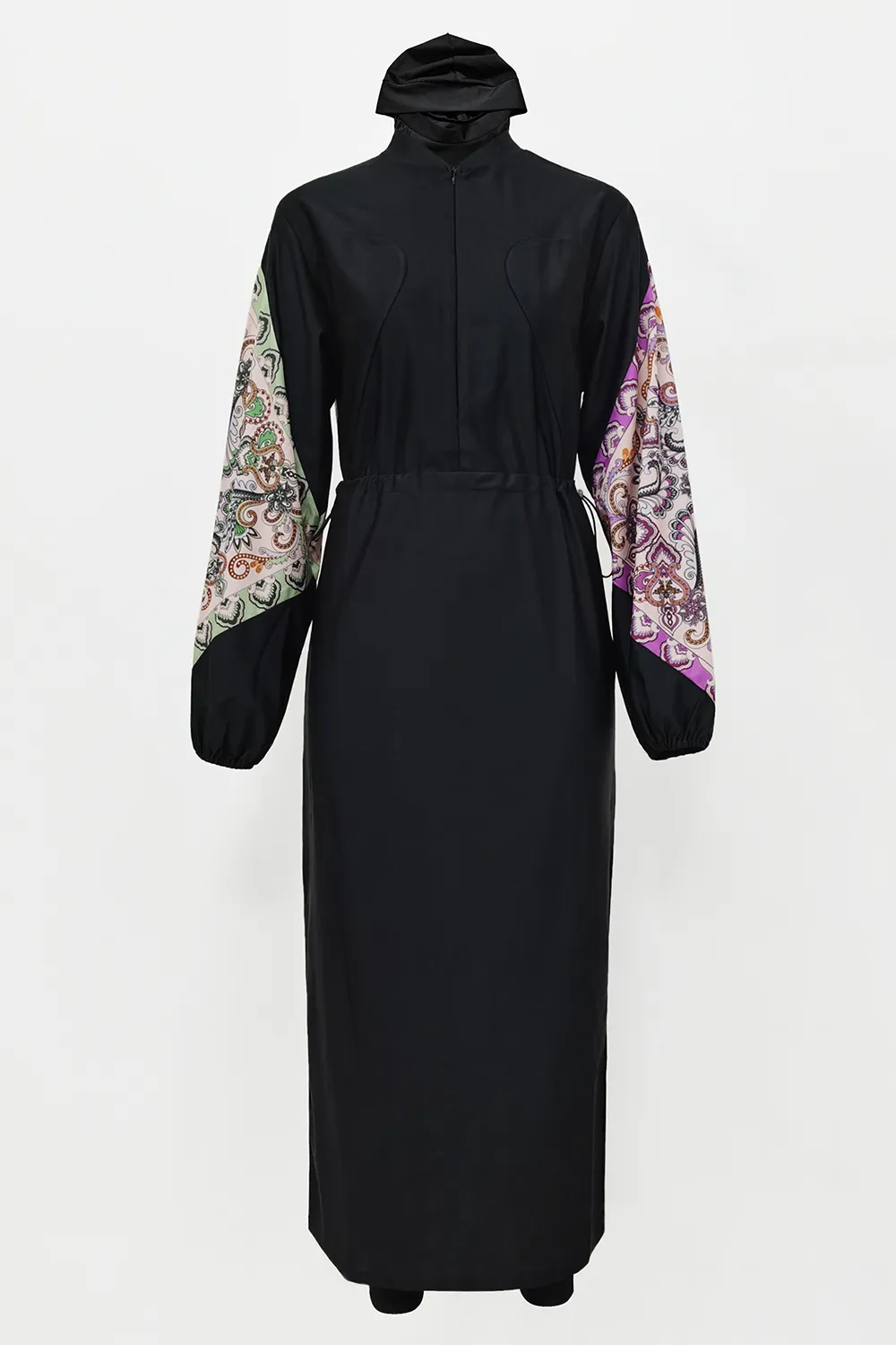 Cap, Drawstring Printed Long Sleeve Dress and Pants Swim Set, image 12