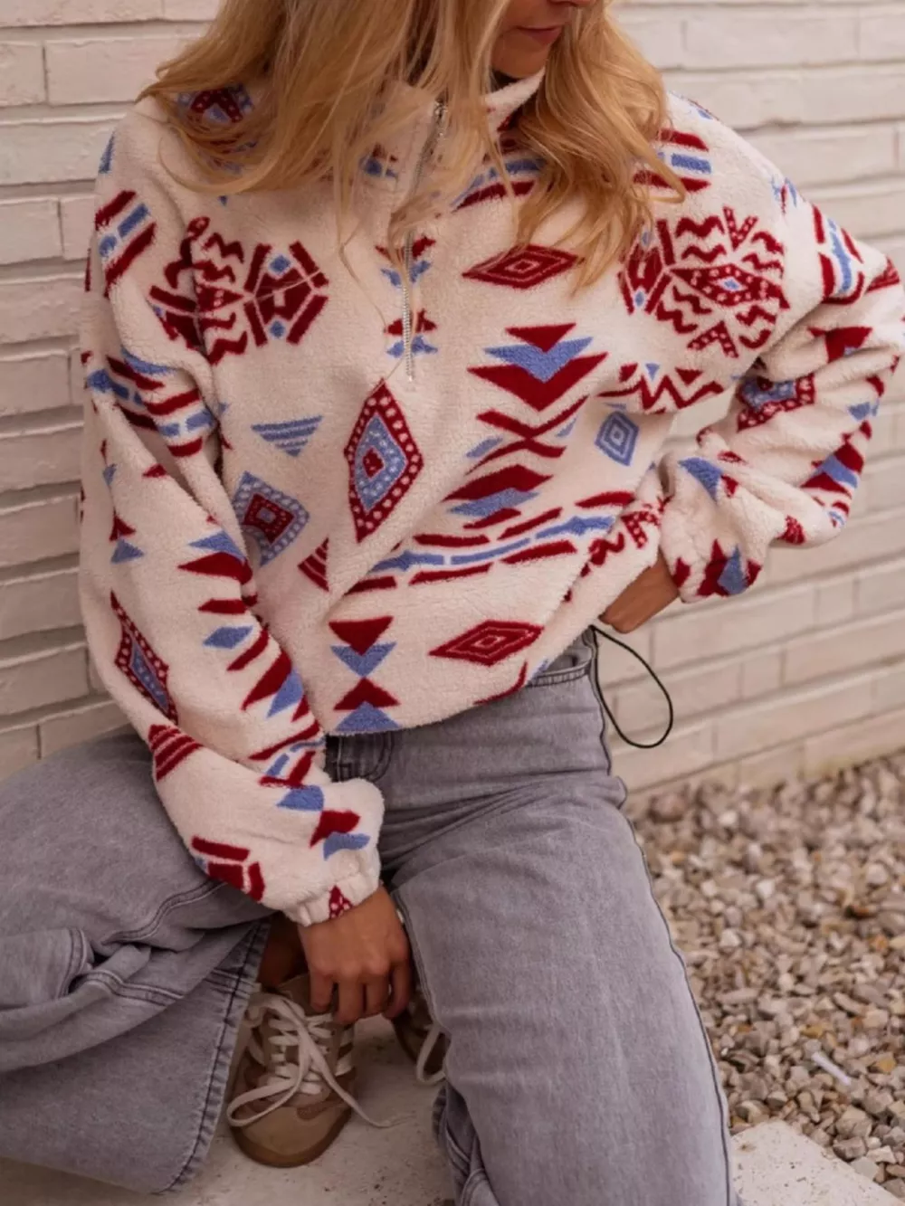 Geometric Pattern Fleece Sweatshirt, image 3