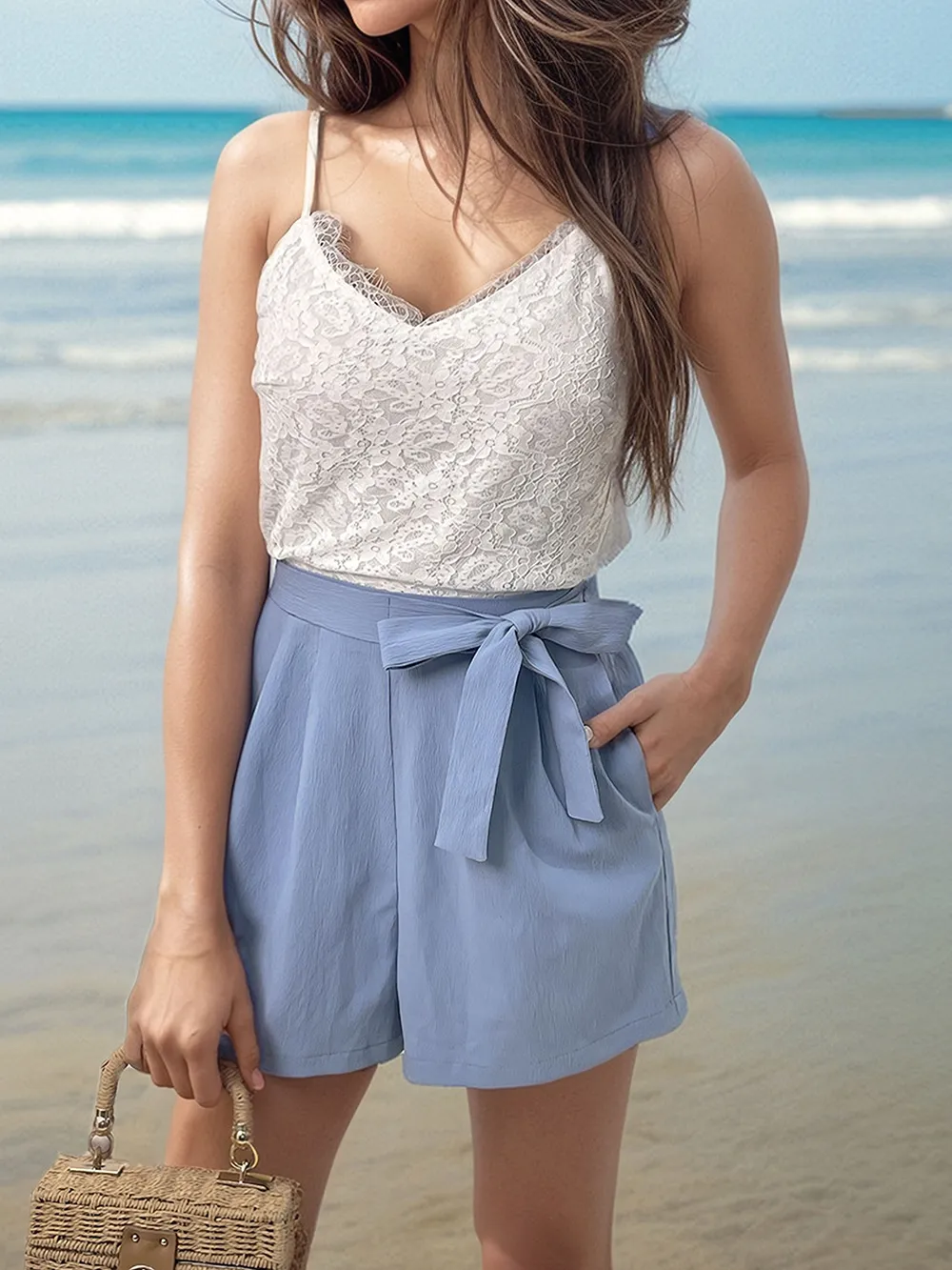 Lace V-Neck Spaghetti Strap Romper, image 3