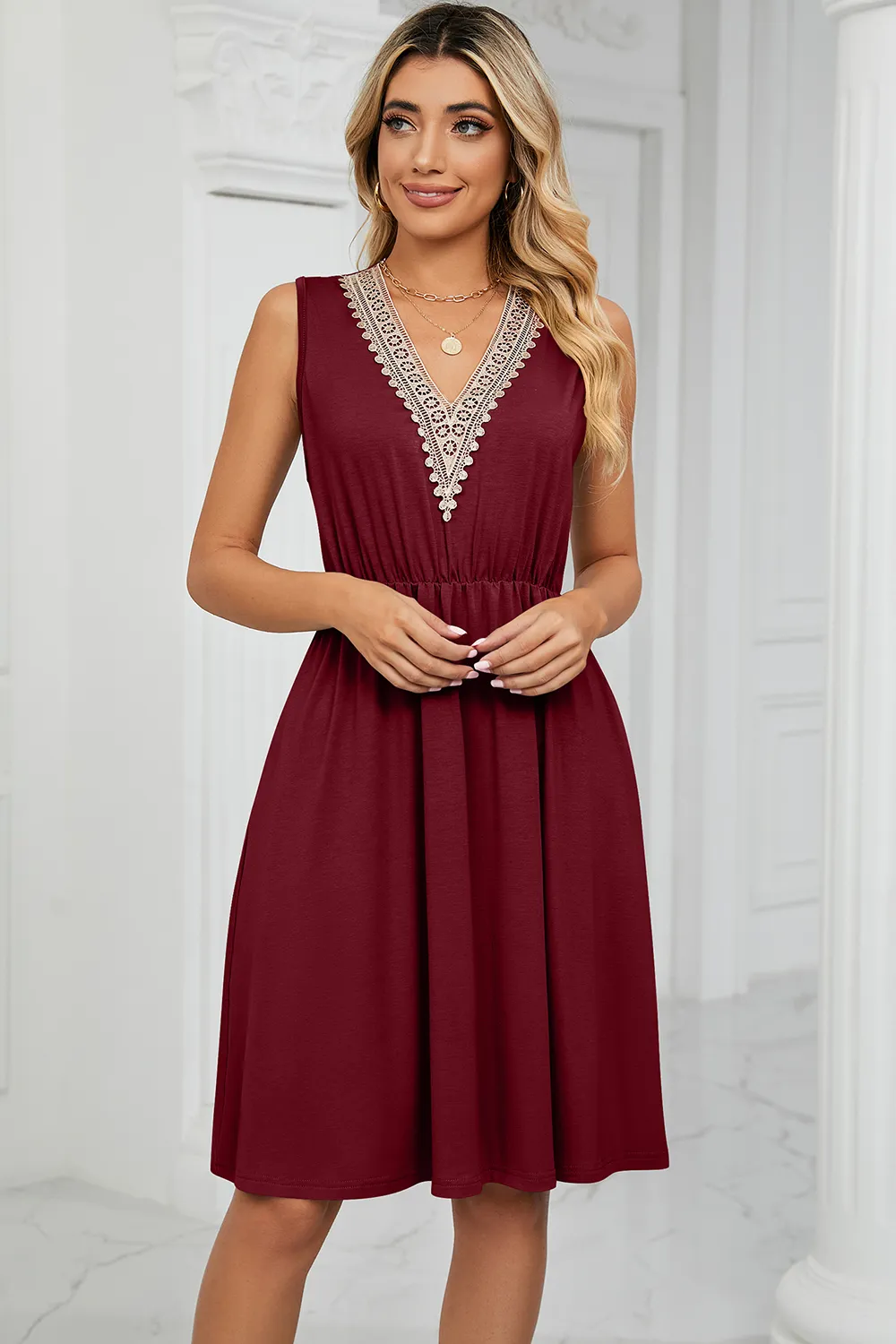 Pocketed V-Neck Wide Strap Dress, image 4