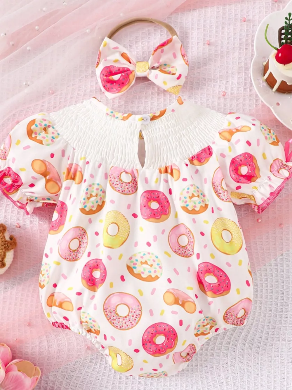 Children's Printed Smocked One-Piece with Headband, image 10