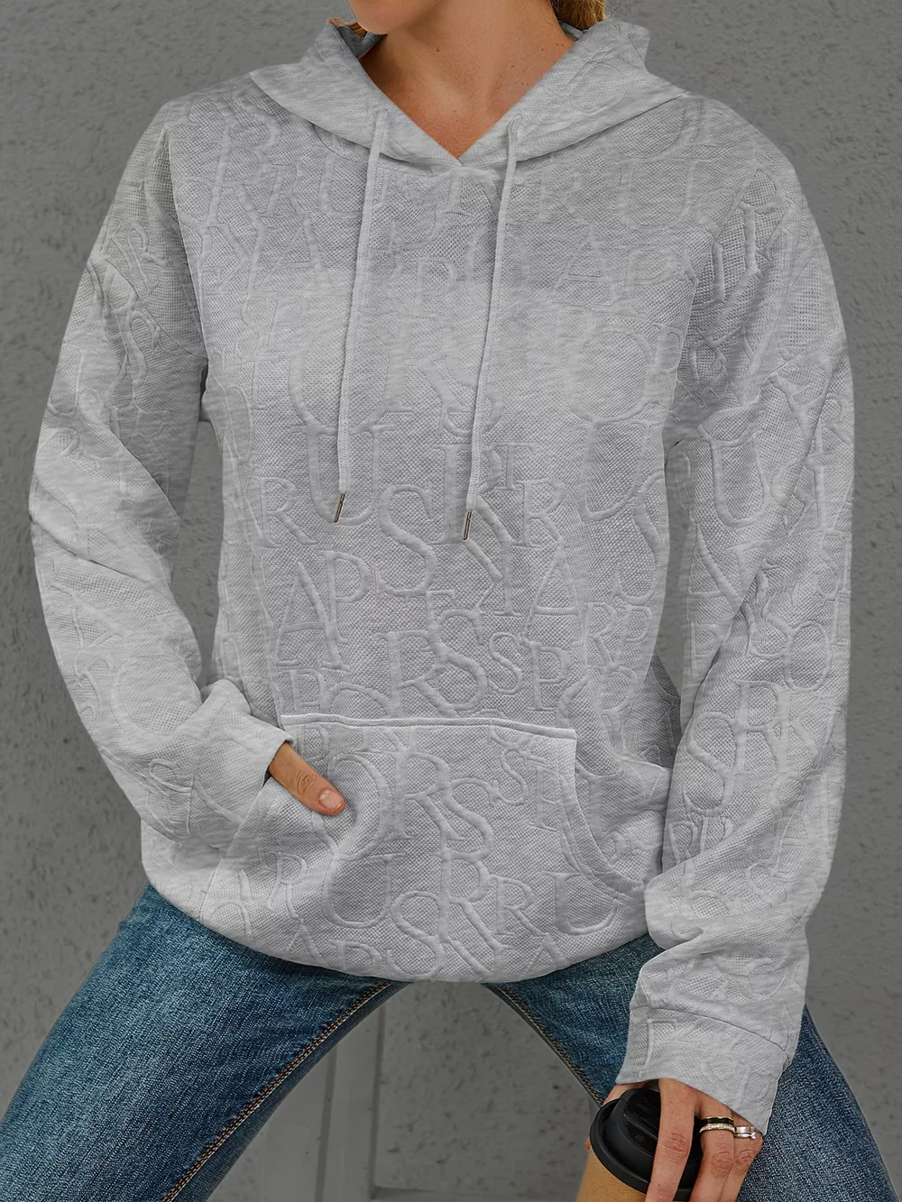 Full Size Embossed Lettering Casual Hoodie Plus Size, image 16