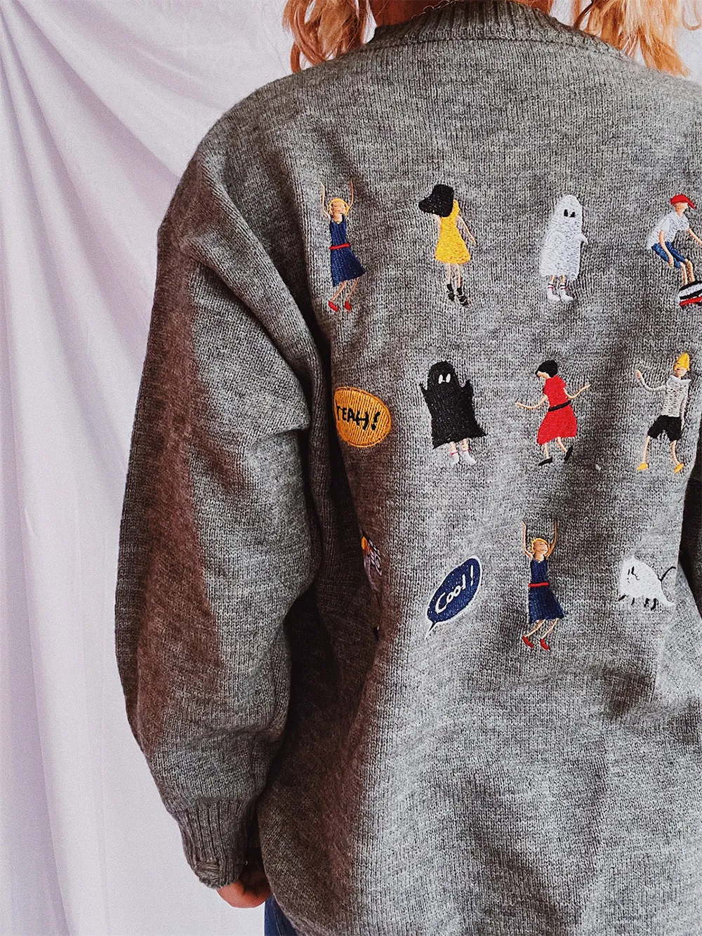 Embroidered Round Neck Dropped Shoulder Sweater, image 4