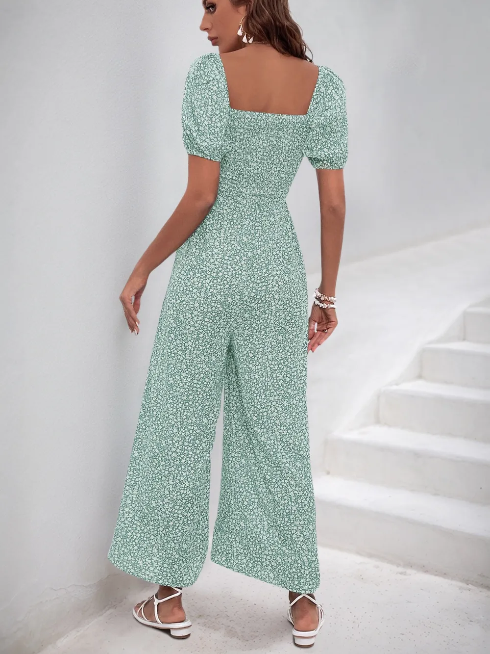 Printed Square Neck Puff Sleeve Jumpsuit, image 14