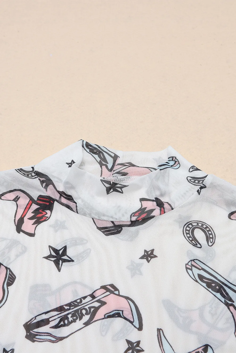 Printed Mock Neck Long Sleeve Bodysuit, image 10