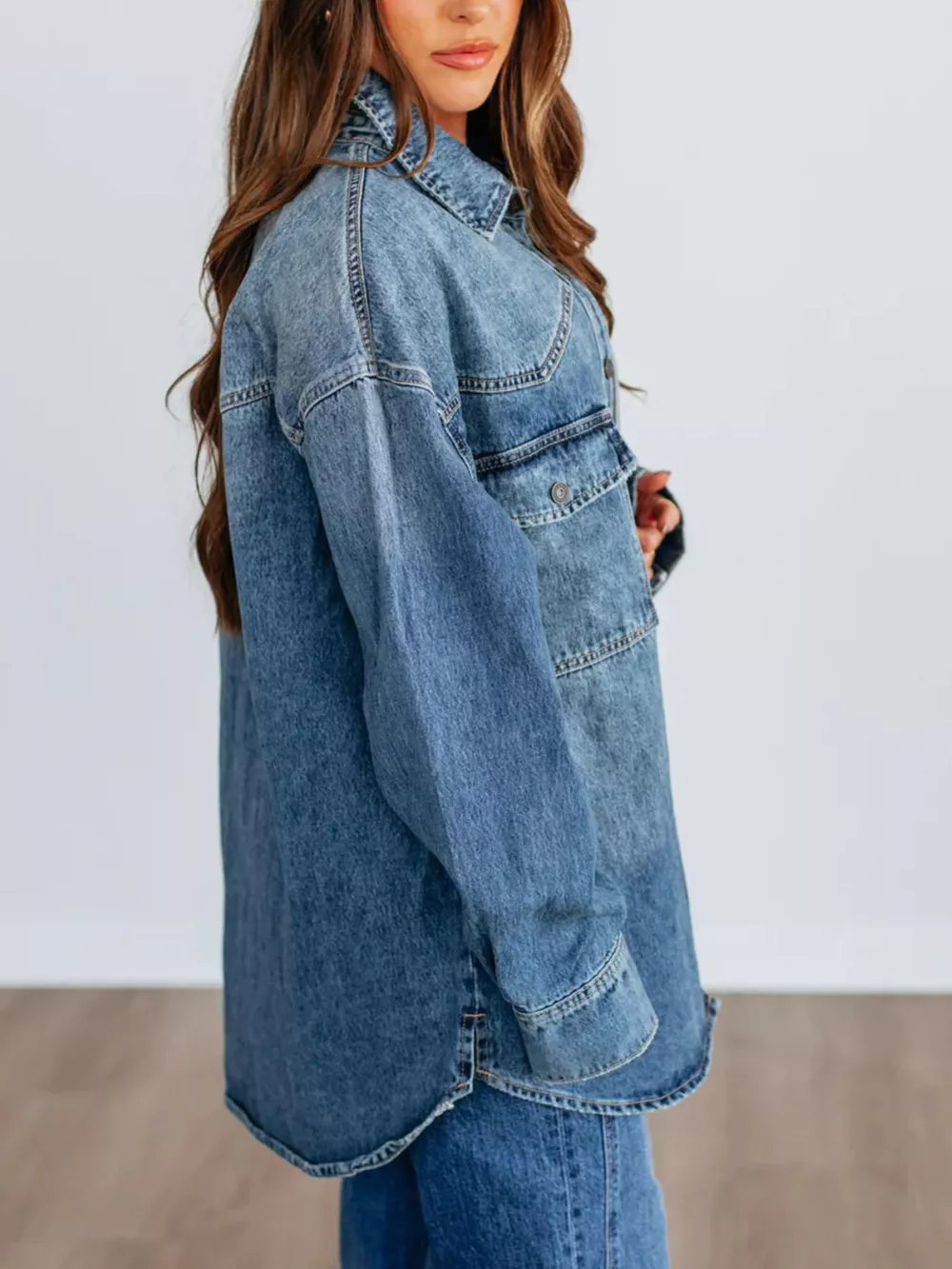 Snap Down Dropped Shoulder Denim Jacket, image 2