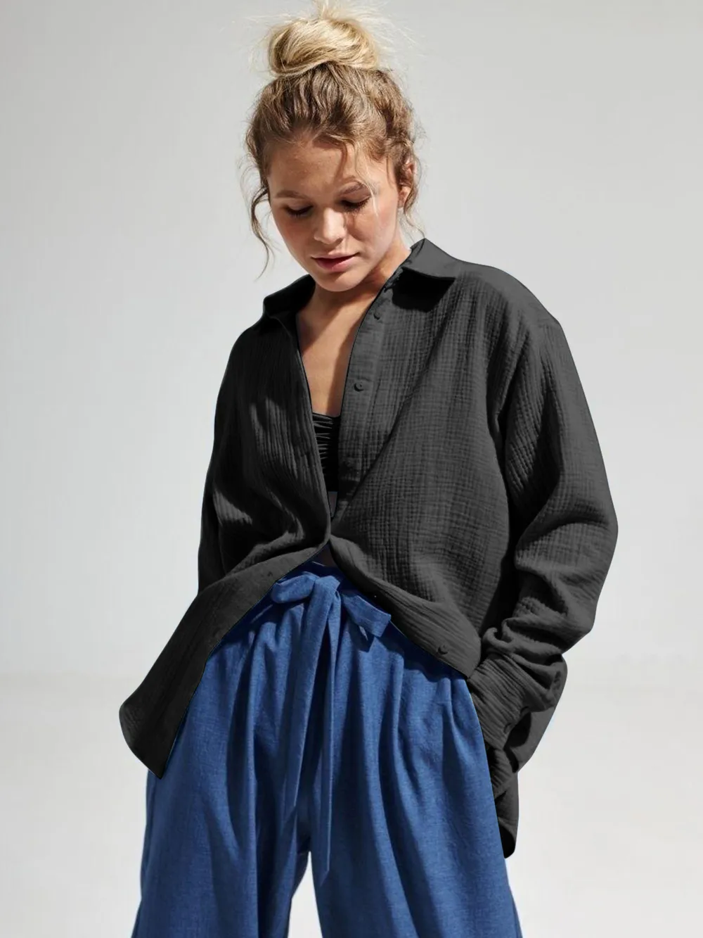 Textured Collared Neck Long Sleeve Shirt, image 34